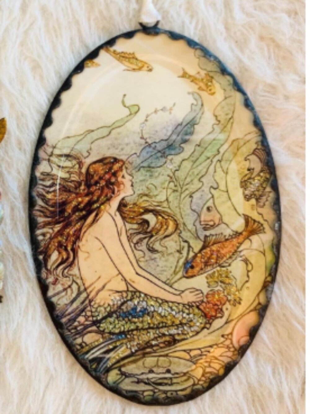 Fantasy Mermaid Wall Ornament Deco Art Deco Nouveau Fantasy Whimsy glass Vintage